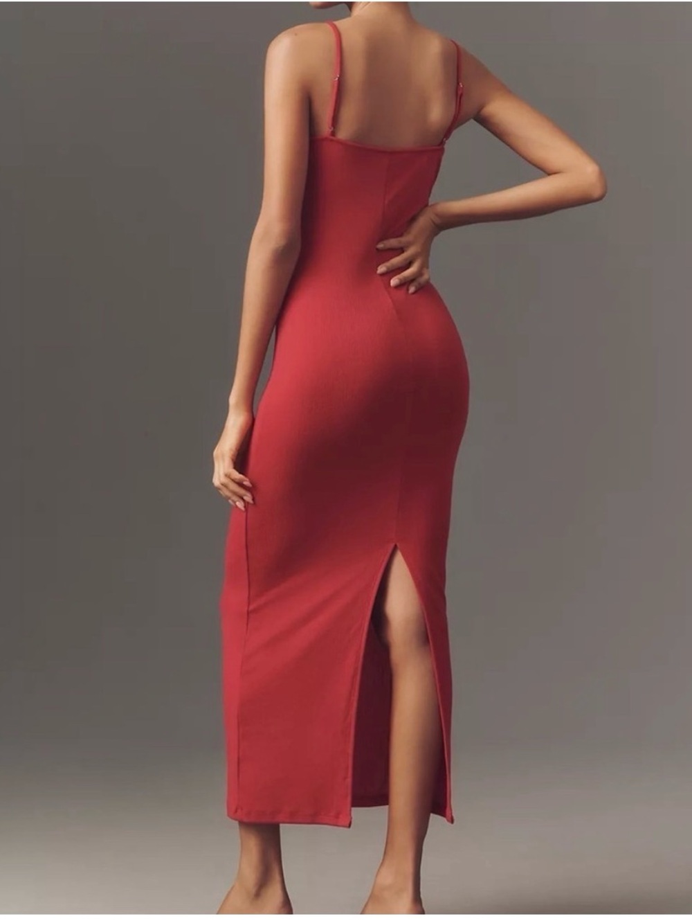 Anthropologie Sleeveless Pointelle Slip Maxi Dress in Deepened Red - Picture 2 of 7